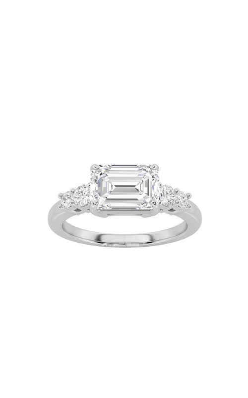 1.5CTW Emerald Shaped Lab Grown Diamond (F/VS) East West Accented Three Stone Ring in 14K Gold