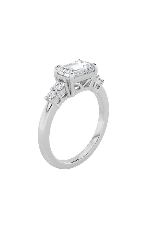 1.5CTW Emerald Shaped Lab Grown Diamond (F/VS) East West Accented Three Stone Ring in 14K Gold