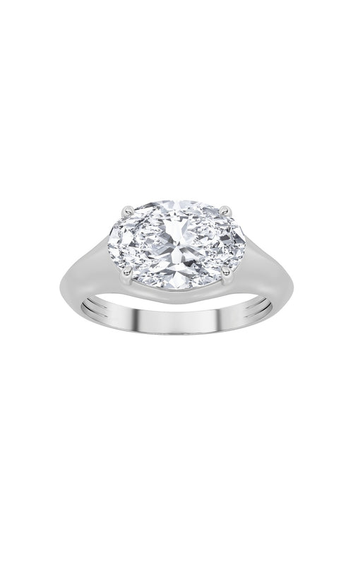 2CTW Oval Shaped Lab Grown Diamond (F/VS) East West Solitaire Ring in 14K Gold