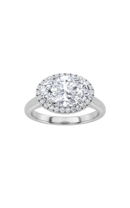 2CTW Oval Shaped Lab Grown Diamond (F/VS) East West Accented Solitaire Ring in 14K Gold