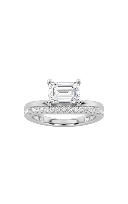 1.5CTW Emerald Shaped Lab Grown Diamond (F/VS) East West Accented Solitaire Ring in 14K Gold