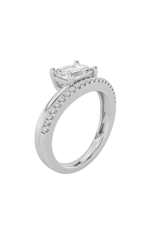 1.5CTW Emerald Shaped Lab Grown Diamond (F/VS) East West Accented Solitaire Ring in 14K Gold