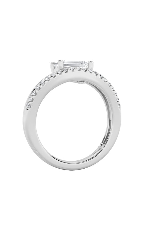 1.5CTW Emerald Shaped Lab Grown Diamond (F/VS) East West Accented Solitaire Ring in 14K Gold