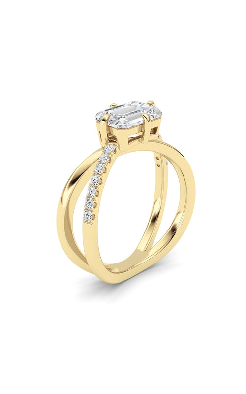 2CTW Emerald Shaped Lab Grown Diamond (F/VS) East West Accented Solitaire Ring in 14K Gold