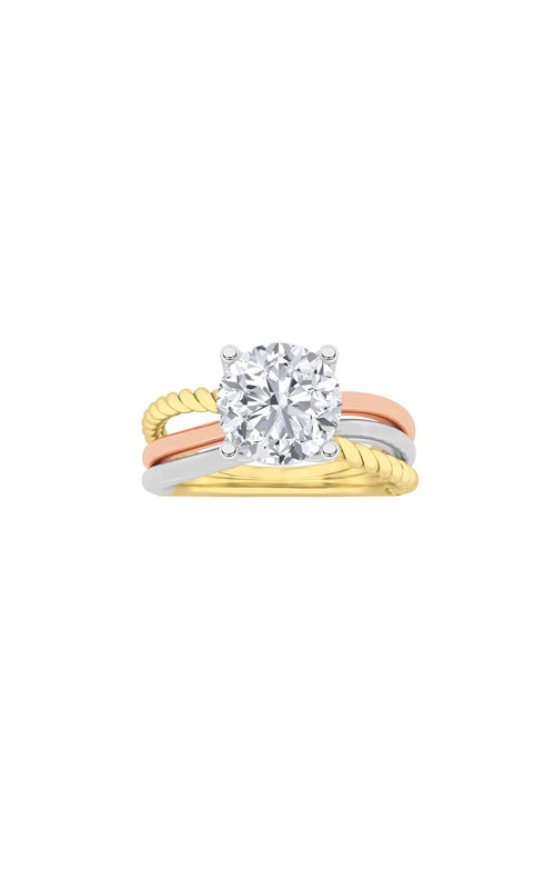 2CTW Round Shaped Lab Grown Diamond (F/VS) Tri Color Solitaire Fancy Ring in 14K Gold