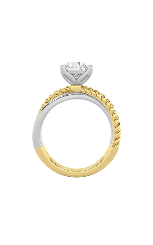 2CTW Round Shaped Lab Grown Diamond (F/VS) Tri Color Solitaire Fancy Ring in 14K Gold