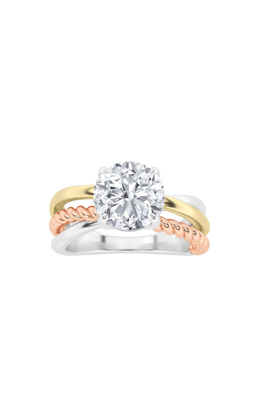 2CTW Round Shaped Lab Grown Diamond (F/VS) Tri Color Solitaire Engagement Ring in 14K Gold
