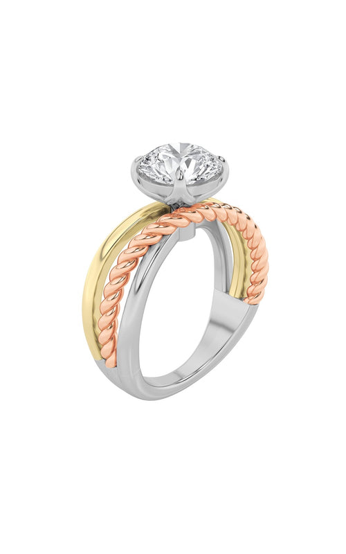 2CTW Round Shaped Lab Grown Diamond (F/VS) Tri Color Solitaire Engagement Ring in 14K Gold