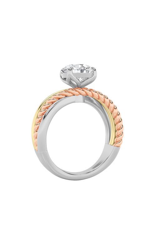 2CTW Round Shaped Lab Grown Diamond (F/VS) Tri Color Solitaire Engagement Ring in 14K Gold