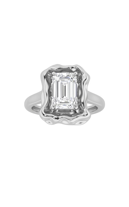 1.5CTW Emerald Shaped Lab Grown Diamond (F/VS) Organic Design Solitaire Ring in 14K Gold