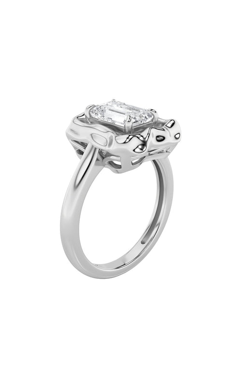 1.5CTW Emerald Shaped Lab Grown Diamond (F/VS) Organic Design Solitaire Ring in 14K Gold