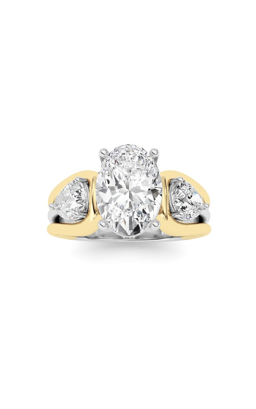 3CTW Oval Shaped Lab Grown Diamond (F/VS) Two Tone Solitaire Engagement Ring in 14K Gold