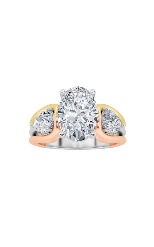 3CTW Oval Shaped Lab Grown Diamond (F/VS) Two Tone Solitaire Engagement Ring in 14K Gold