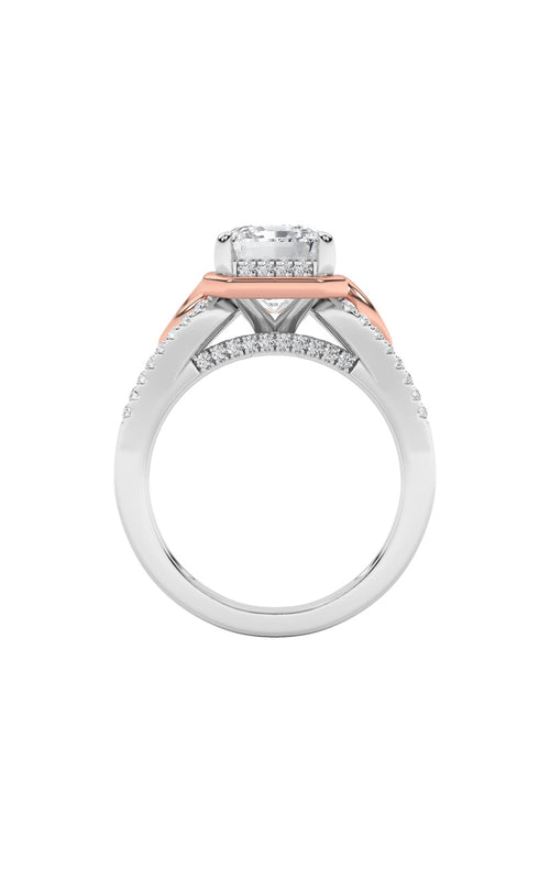 4.25CTW Emerald Shaped Lab Grown Diamond (F/VS) Bold Accented Two Tone Engagement Ring in 14K Gold