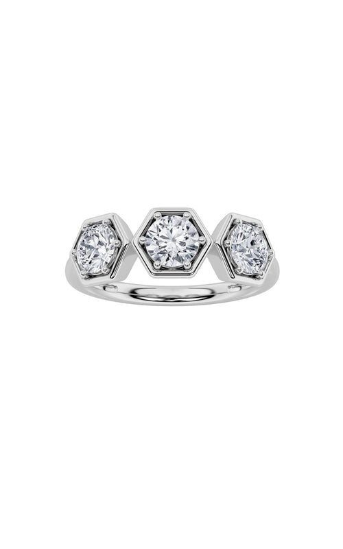 1CTW Round Shaped Lab Grown Diamond (F/VS) Three Stone Ring in 14K Gold