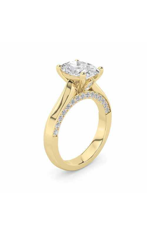3CTW Oval Shaped Lab Grown Diamond (G/VS) Accented Solitaire Engagement Ring in 14K Gold