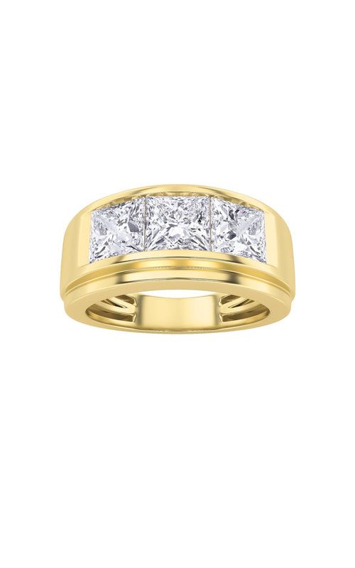 3CTW Princess Shaped Lab Grown Diamond (F/VS) Three Stone Channel Set Mens Ring in 14K Gold