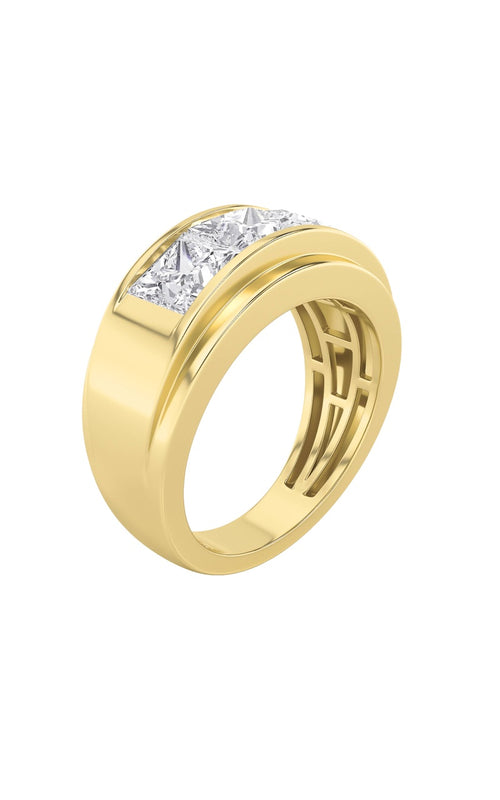3CTW Princess Shaped Lab Grown Diamond (F/VS) Three Stone Channel Set Mens Ring in 14K Gold