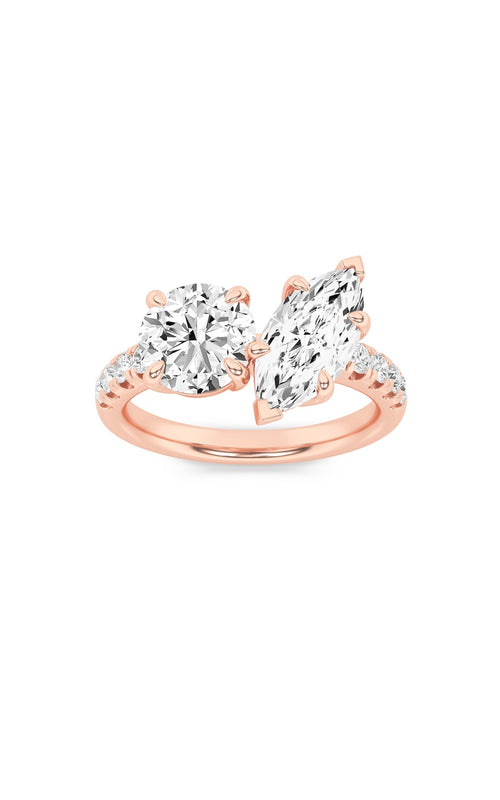 3CTW Round Shaped Lab Grown Diamond (F/VS) Toi et Moi Engagement Ring in 14K Gold