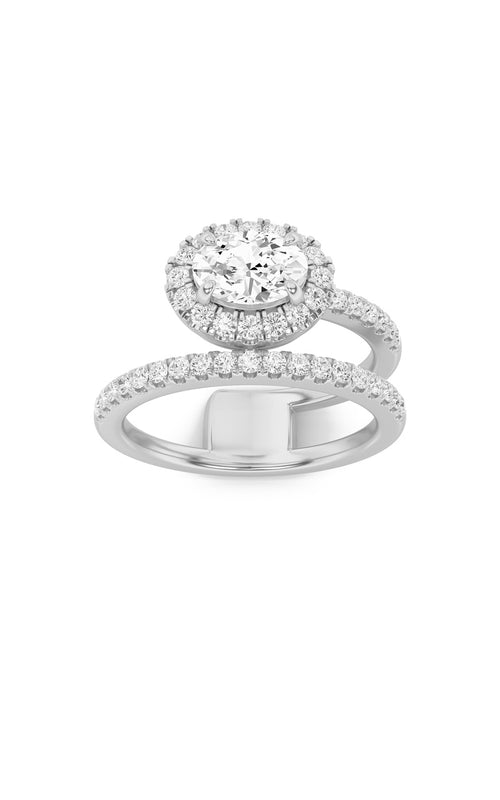 1CTW Oval Shaped Lab Grown Diamond (F/VS) Halo Accented Fashion Ring in 14K Gold