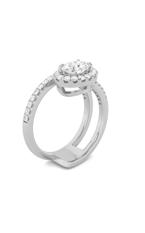 1CTW Oval Shaped Lab Grown Diamond (F/VS) Halo Accented Fashion Ring in 14K Gold