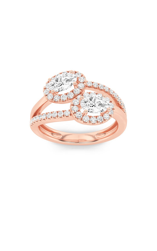 1CTW Oval Shaped Lab Grown Diamond (F/VS) Accented Toi et Moi Fashiion Ring in 14K Gold