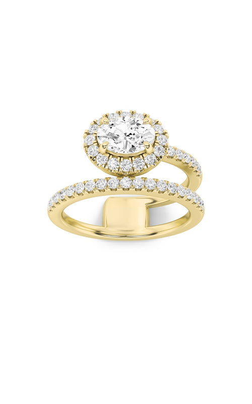 1CTW Oval Shaped Lab Grown Diamond (F/VS) Halo Accented Fashion Ring in 14K Gold