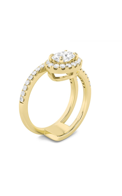 1CTW Oval Shaped Lab Grown Diamond (F/VS) Halo Accented Fashion Ring in 14K Gold