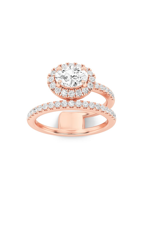 1CTW Oval Shaped Lab Grown Diamond (F/VS) Halo Accented Fashion Ring in 14K Gold