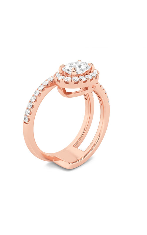1CTW Oval Shaped Lab Grown Diamond (F/VS) Halo Accented Fashion Ring in 14K Gold