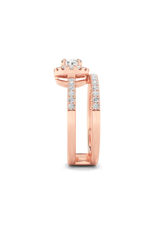 1CTW Oval Shaped Lab Grown Diamond (F/VS) Halo Accented Fashion Ring in 14K Gold
