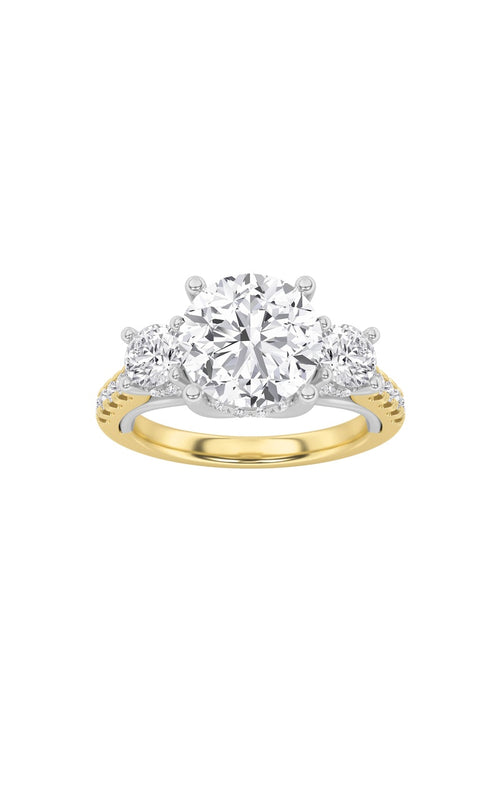 3CTW Round Shaped Lab Grown Diamond (F/VS) Accented Three Stone Ring in 14K Gold