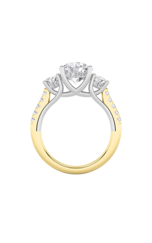 3CTW Round Shaped Lab Grown Diamond (F/VS) Accented Three Stone Ring in 14K Gold