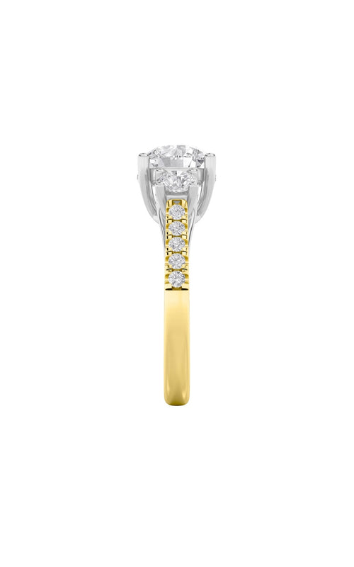 3CTW Round Shaped Lab Grown Diamond (F/VS) Accented Three Stone Ring in 14K Gold