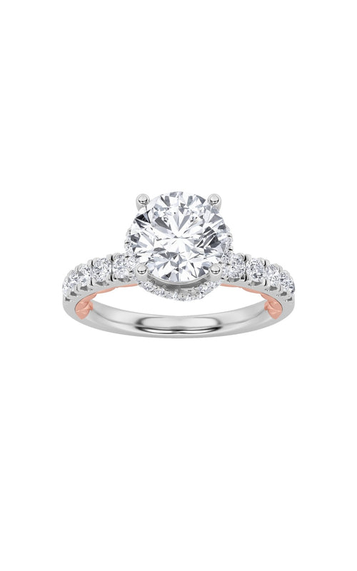 2CTW Round Shaped Lab Grown Diamond (F/VS) Two Tone Accented Fancy Engagement Ring in 14K Gold
