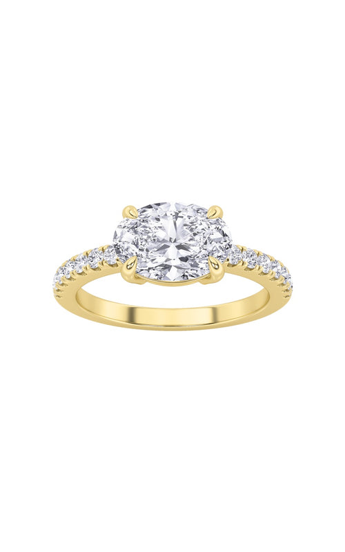 1.5CTW Oval Shaped Lab Grown Diamond (F/VS) East West Accented Ring in 14K Gold