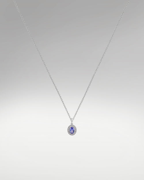 Women's Round Diamond and Tanzanite Oval Pendant Necklace