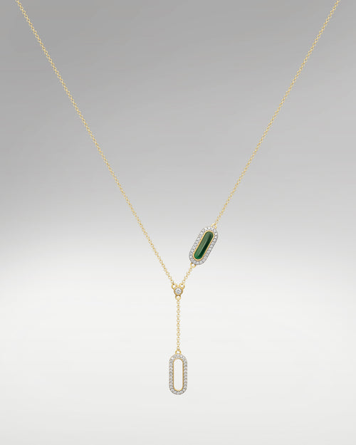 Malachite and Diamond Y-Drop Women's Necklace | Lucid Diamond Co Dallas, Tx